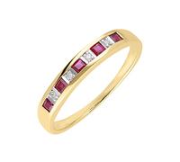 Ivy Gems 9ct Yellow Gold Square Cut Ruby & Diamond Channel Set Half Eternity Ring - Size Q