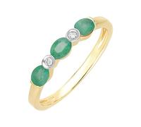 Ivy Gems 9ct Yellow Gold Three Stone Emerald and Diamond Half Eternity Ring (M)