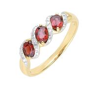 Ivy Gems 9ct Yellow Gold Three Stone Garnet and Diamond Twist Ring (N)