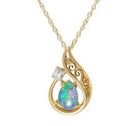 Ivy Gems 9ct Yellow Gold Triplet Opal Fancy Openwork Pear Drop Pendant & Fine Gauge 18'' / 46cm Chain