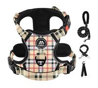IVY&LANE No Pull Dog Harness with Leash Set, Reflective No Choke Pet Vest,Adjustable Oxford Dog Vest Harness with Easy Control Handle for Small Dogs (Checkered Beige,S)