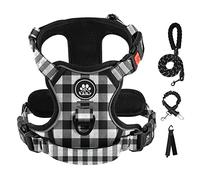 IVY&LANE No Pull Dog Harness with Leash Set, Reflective No Choke Pet Vest,Adjustable Oxford Dog Vest Harness with Easy Control Handle for Large Dogs (Checkered Black,L)