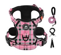 IVY&LANE No Pull Dog Harness with Leash Set, Reflective No Choke Pet Vest,Adjustable Oxford Dog Vest Harness with Easy Control Handle for Large Dogs (Checkered Pink,L)