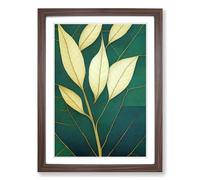 Ivy Leaf Geometric Framed Print | A2 Walnut Framed Wall Art | Ready to Hang | Modern Floral Picture | Living Room Bedroom Lounge Office