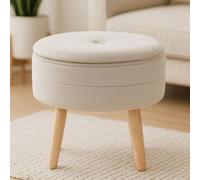 Ivy Mink Velvet Storage Stool with Wooden Legs