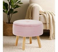 Ivy Pink Velvet Round Storage Stool