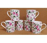 Ivy Rose Pink Mugs Set of 6 Balmoral Pink Roses Chintz Fine Bone China 9.5oz 275ml Cups Hand Decorated UK