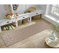IVY Washable Door Mat Kitchen Mats Non Slip Cubed Trellis Design Kitchen & Hall Runners Doormats, Beige, 60x220 cm
