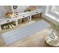 IVY Washable Door Mat Kitchen Mats Non Slip Cubed Trellis Design Kitchen & Hall Runners Doormats, Dark Grey, 60x220 cm