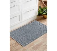 IVY Washable Door Mat Kitchen Mats Non Slip Cubed Trellis Design Kitchen & Hall Runners Doormats, Dark Grey, 80x150 cm
