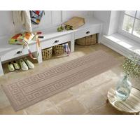 Ivy Washable Greek Key Design Anti Slip Doormats Beige 60X220 Cm