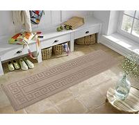 Ivy Washable Non-Slip Greek Key Hallway Runner Mat, Beige, 80x300cm