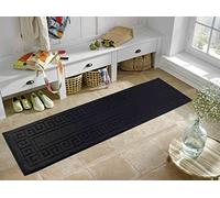 Ivy Washable Non-Slip Greek Key Hallway Runner Mat, Black, 80x300cm