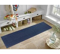 Ivy Washable Non-Slip Greek Key Hallway Runner Mat, Navy, 60x220cm