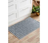 IVY Washable Door Mat Kitchen Mats Non Slip Cubed Trellis Design Kitchen & Hall Runners Doormats, Silver, 50x80 cm