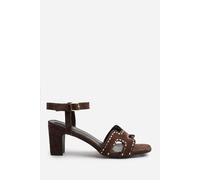 'Ivy' Wide Fit Low Block Heel With Cut Out Detailing And Diamantes Where's That From Brown 5E