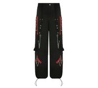 IVYARD Cyber Punk Unisex Cargo Wide Leg Pants Bandage Ruched Tie Capris Pants Women Gothic Baggy Trousers BF Hippie Grunge Jogger-1-L