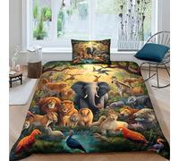 IVYARD Jungle Animals 3D Printed Quilt Cover Set 2 Pieces Bedding Soft Easy Care with Zipper Closure，Pillowcases for Teens And Adults Single（135x200cm）