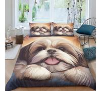 IVYARD Shih Tzu 3D Printed Duvet Cover Set 3 Pieces Bed Duvet Set Soft Microfiber with Zipper Closure,Pillowcases for Teens And Adults King(220x240cm)