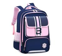 IvyH School Backpack Boys 2-5 Class, 20 Litre Ergonomic Children's Backpack for Primary School, Waterproof School Bag Children's School Bag for Boys, 8-12 Years, Navy Blue Pink