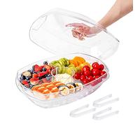 IVYHOME Fruit Ice Serving Tray, Chilled Veggie Tray, Shrimp Cocktail Serving Dish, Appetizer Serving Platter for Parties, with Lid and 4 Compartments