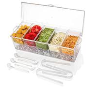 IVYHOME Ice Chilled 5 Compartment Condiment Server Caddy | Fruit Serving Tray | Condiment Pots with 5 Removable Dishes Over 2 Cup Capacity Each and Hinged Lid