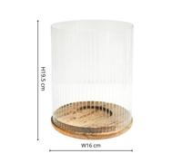 Ivyline Amelia Ribbed Glass Wooden Candle Holder H19.5Cm D16Cm