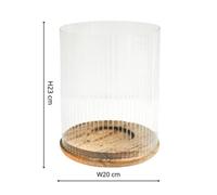 Ivyline Amelia Ribbed Glass Wooden Candle Holder H23Cm D20Cm
