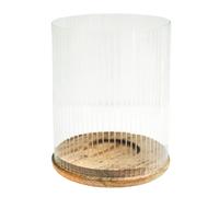 Ivyline Amelia Ribbed Glass Wooden Candle Holder - Large