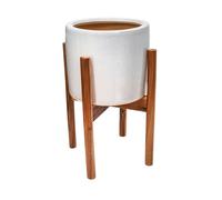 Ivyline Anzio Planter with Wooden Stand - Stone white