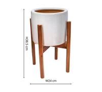 Ivyline Anzio Stone White Planter With Wooden Stand H38.5Cm D24Cm