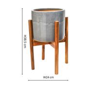 Ivyline Anzio Warm Grey Planter With Wooden Stand H38.5Cm D24Cm