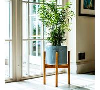 Ivyline Anzio Warm Grey Planter with Wooden Stand, H38.5cm x D24cm | On trend design | perfect for larger plants | Ceramic planter in Mid Grey Ivyline Mid Grey