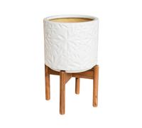 Ivyline Aspen Flower Planter - Ceramic/Wood - L22 x W22 x H34 cm - White Ivyline White