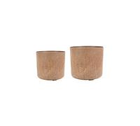 Ivyline Celine Set of Two Recycled Planters in Oak - UV Stable and Waterproof Artificial Stone Sustainable Flower Pots - Medium D16cm & Large D19cm