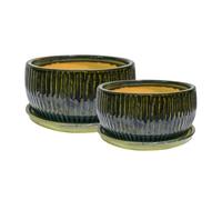 Ivyline Emerald Round Reactive Glaze Bonsai Planter Set Of 2