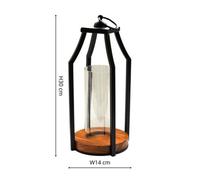 Ivyline Felicity Circular Base Lantern In Acacia Wood/black H30Cm W14Cm