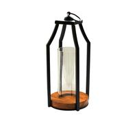 Ivyline Felicity Circular Base Lantern in Acacia Wood - Small