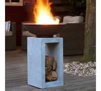 Ivyline Fire Pit & Square Console Cement Finish H68.5cm W39Cm in Stone Ivyline Stone