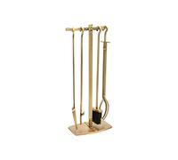 Ivyline Fireside Companion Set in Brass with Stand - Poker, Grabber, Brush & Dustpan - Modern Fireplace Tools - H72 x W28.5 cm