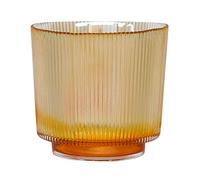 Ivyline Glass Plant Pot, Ribbed Design 10.5cm Coloured Glass Planter Small, Glass Tealight Holder, Decorative Tea Light Votive Candle Holder, Glass Lantern for Candles (Amber)