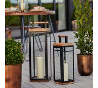 Ivyline Grace Tall Lantern in Acacia Wood and Black - Large