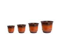 Ivyline Jasper Metal Ribbed Tapered Planter Set of 4 - Burnt Orange
