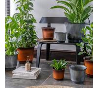 Ivyline Jasper Metal Ribbed Tapered Smokey Blue Planter Set of 4 in Mid Blue Ivyline Mid Blue