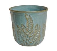 Ivyline Kew Embossed Fern Planter - Ceramic - L22.5 X W22.5 X H21.5 Cm - Teal