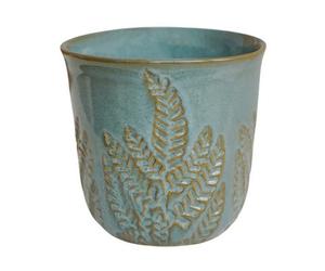 Ivyline Kew Embossed Fern Planter - Ceramic - L22.5 X W22.5 X H21.5 Cm - Teal