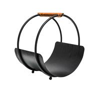 Ivyline Leather Handle Round Log Holder H43cm W30.5cm in Brown Ivyline Brown