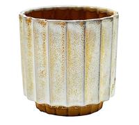 Ivyline Lugano Scalloped Reactive Planter in Mustard - Waterproof and Lightweight - Indoor Ceramic Houseplant Pot with Reactive Glaze - H16cm x D16cm