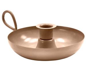 Ivyline Metal Taper Candle Holder with Handle in Apricot - Durable and Stylish - Decorative Dish Shape Base for Taper Candles - H5cm x W16cm x D13cm