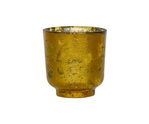 Ivyline Metallic Candle Holder in Gold - Modern Glass Candlestick - Elegant Table Centrepiece Decoration - H9.5 x W9 cm